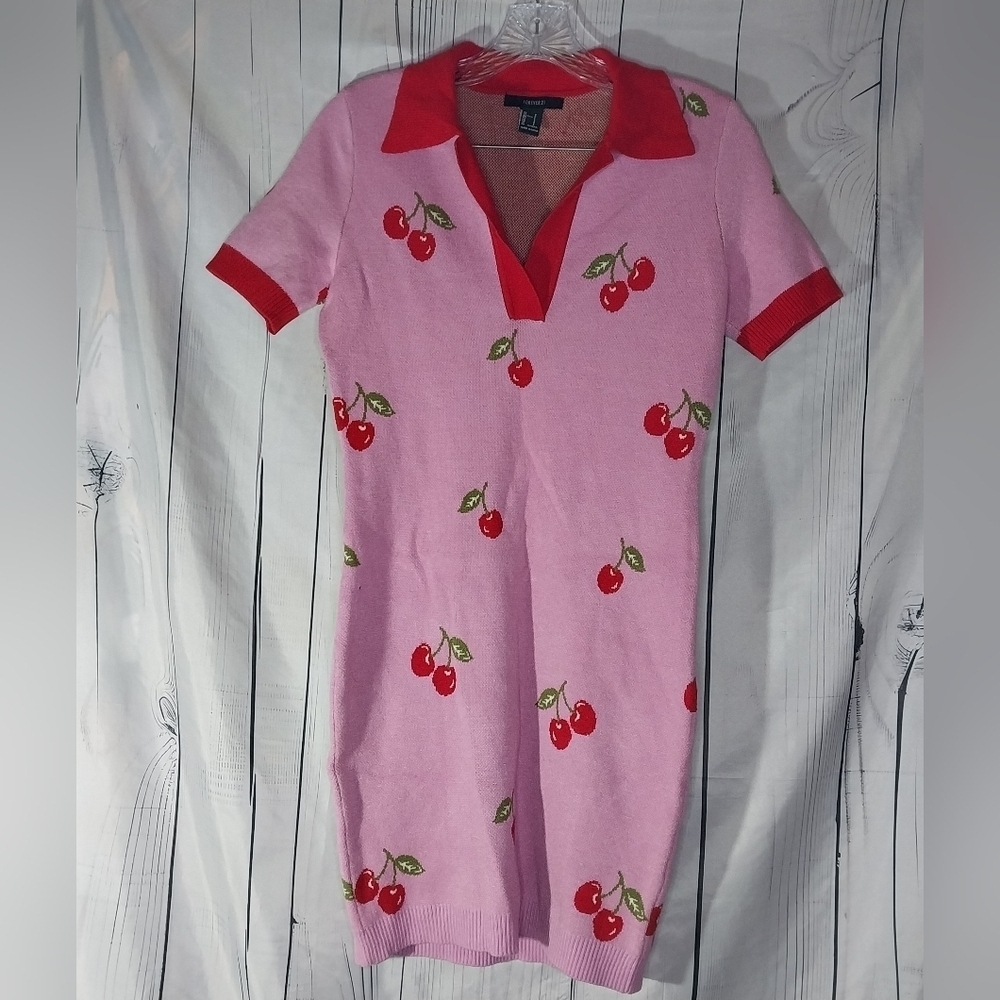 Forever 21 Pink Cherry Print Y2K Polo Dress